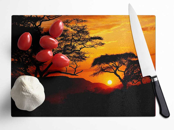 Orange Sun Sky Blaze Glass Chopping Board