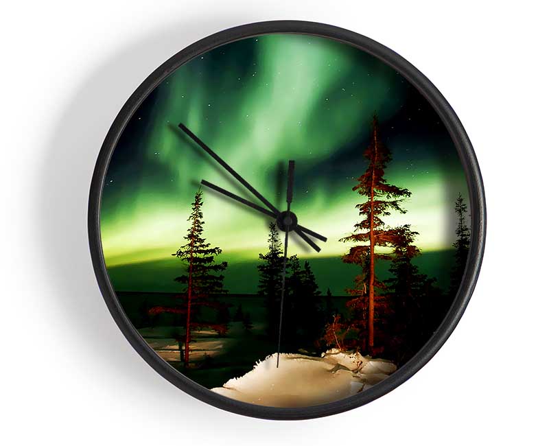 Northern Lights Green Clock - Wallart-Direct UK