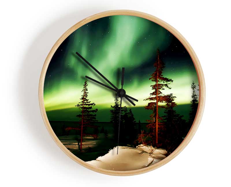 Northern Lights Green Clock - Wallart-Direct UK