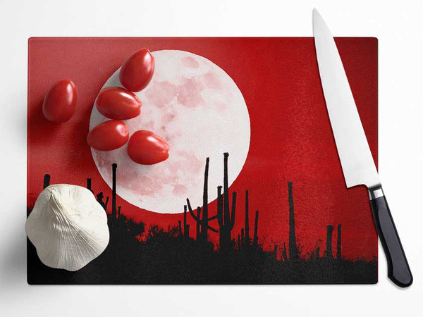 Red Cactus Moon Glass Chopping Board