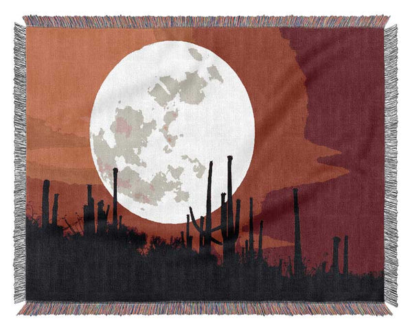 Red Cactus Moon Woven Blanket