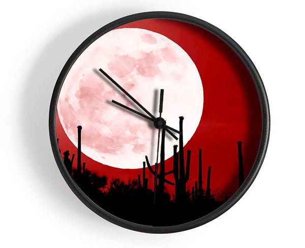 Red Cactus Moon Clock - Wallart-Direct UK