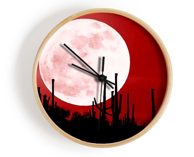 Red Cactus Moon Clock - Wallart-Direct UK