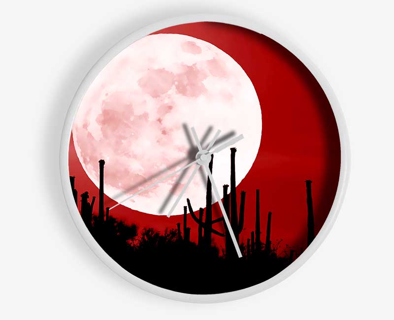 Red Cactus Moon Clock - Wallart-Direct UK