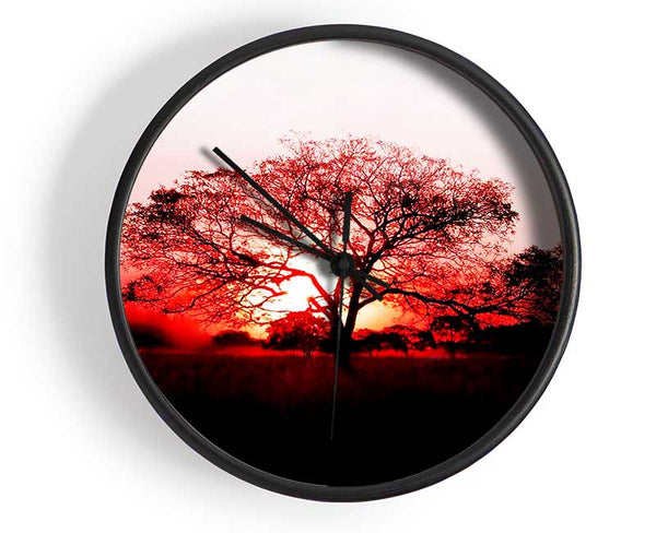 Red Sunrise Oak Tree Clock - Wallart-Direct UK