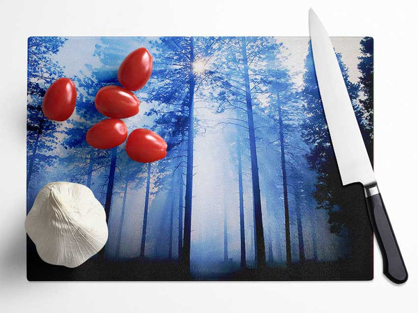 Sunlight Mist Through The Trees Glass Chopping Board