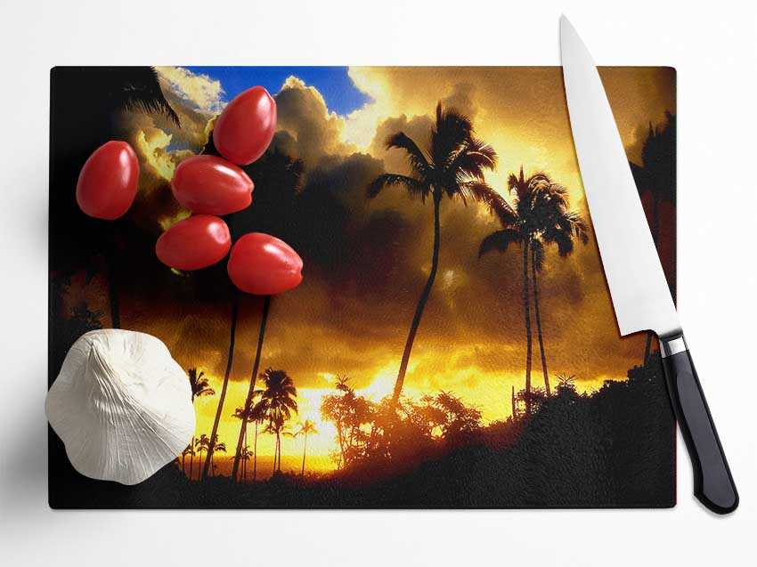 Palmtrees In The Clouds Glass Chopping Board