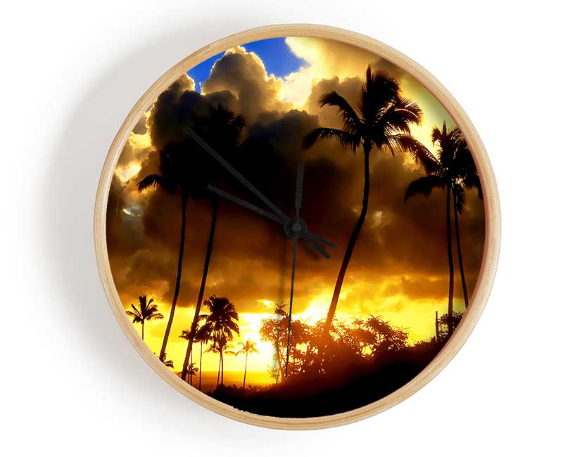 Palmtrees In The Clouds Clock - Wallart-Direct UK