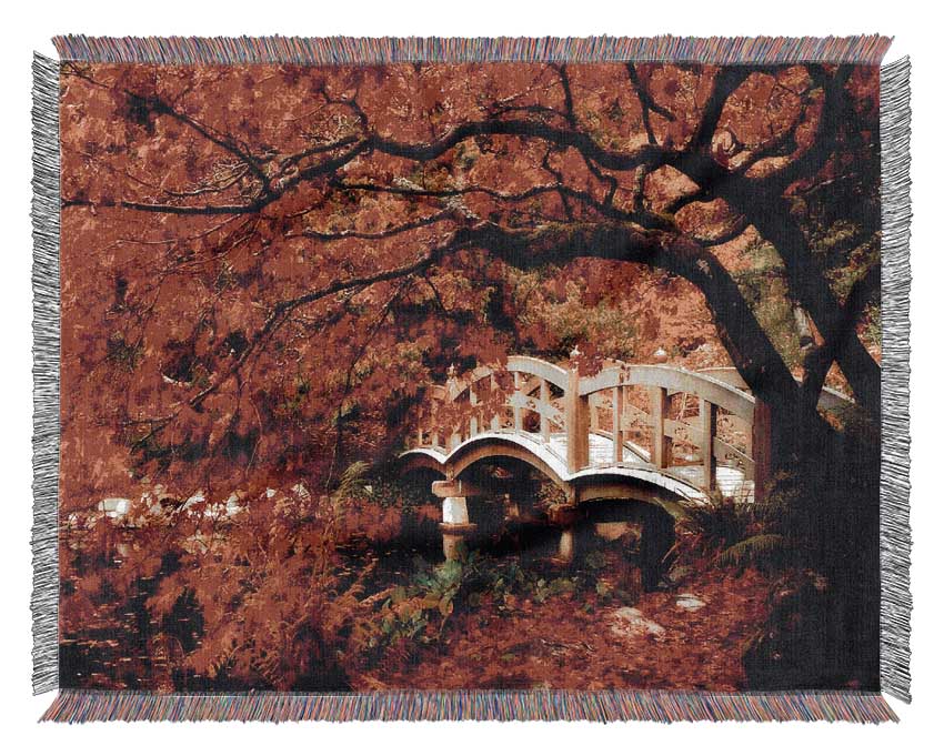 Bridge Over The Red Tree River Woven Blanket