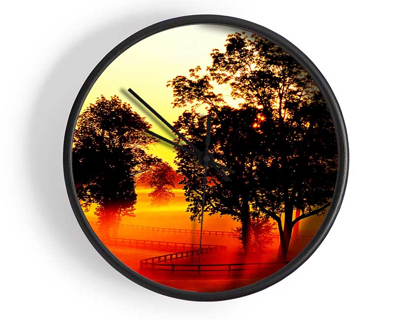 Orange Treeline Mist Clock - Wallart-Direct UK