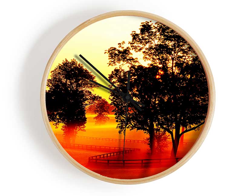 Orange Treeline Mist Clock - Wallart-Direct UK