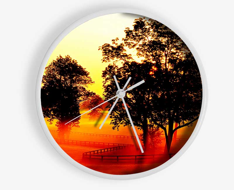 Orange Treeline Mist Clock - Wallart-Direct UK