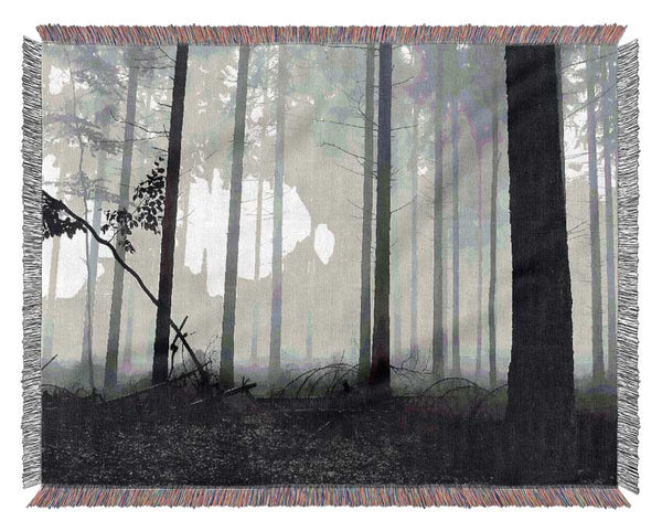 Black n White Woodland Mist Woven Blanket