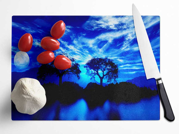 Blue Twin Island Moon Glass Chopping Board