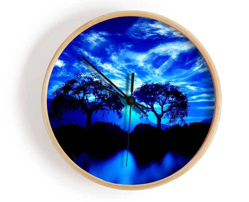 Blue Twin Island Moon Clock - Wallart-Direct UK