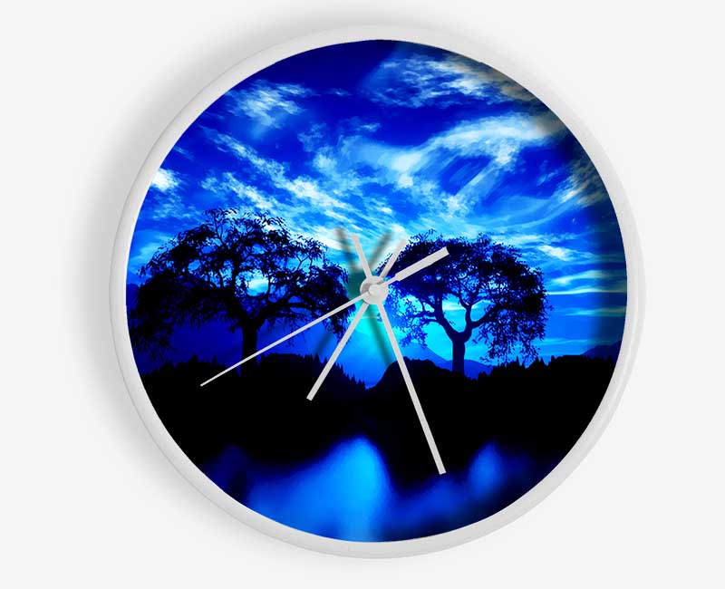 Blue Twin Island Moon Clock - Wallart-Direct UK