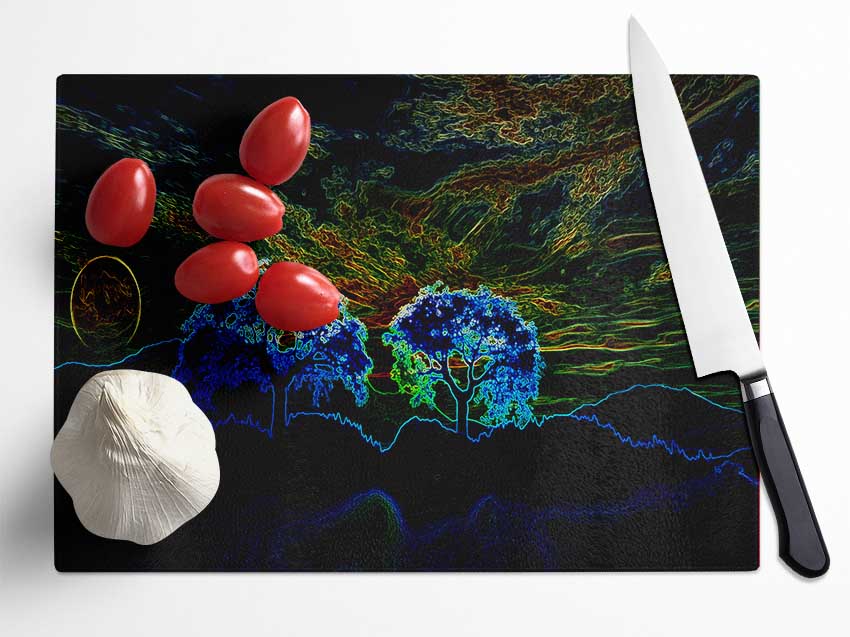 Abstract Neon Landscape 02 Glass Chopping Board