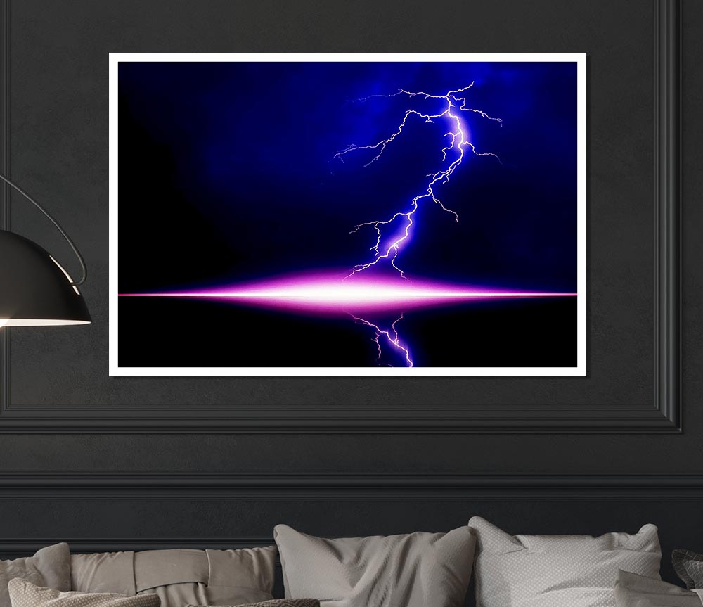 Blue Lightning Storm Pink Awakening Print Poster Wall Art