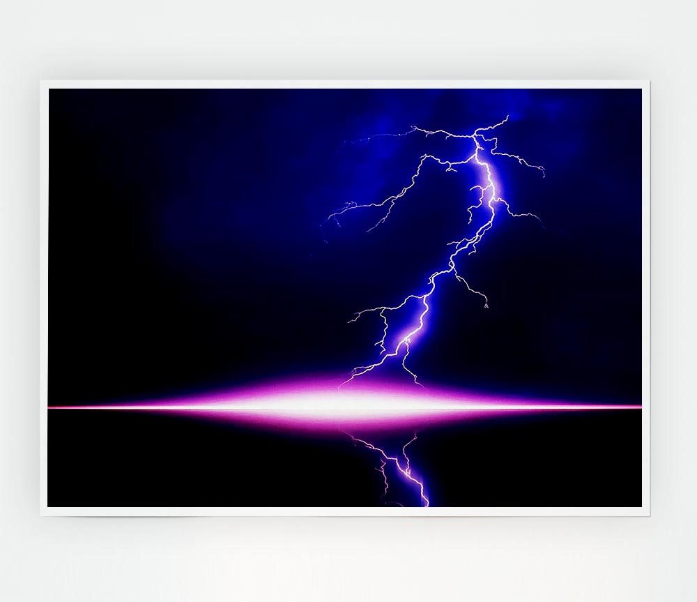 Blue Lightning Storm Pink Awakening Print Poster Wall Art