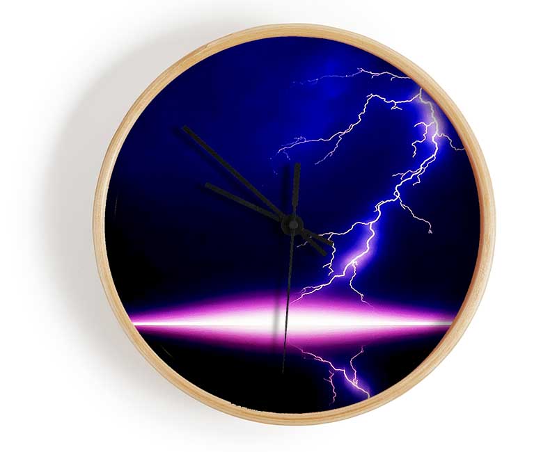 Blue Lightning Storm Pink Awakening Clock - Wallart-Direct UK