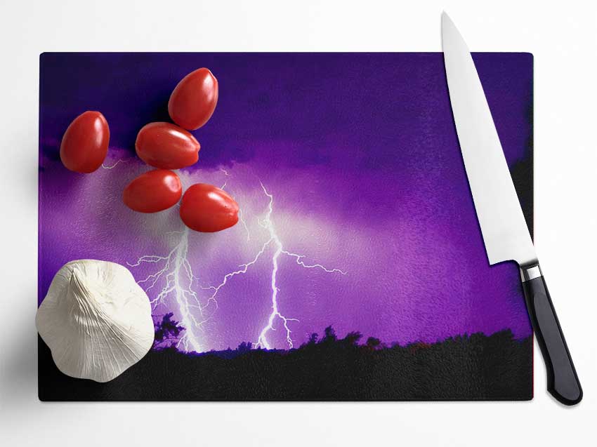 Purple Lightning Hill Tops Glass Chopping Board