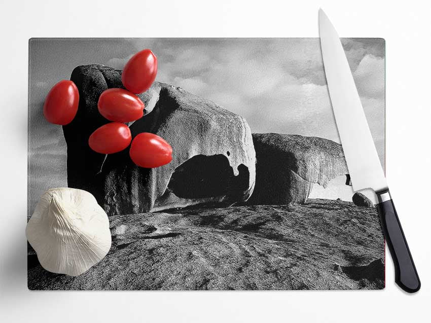 Boulders On Top Of The World B n W Glass Chopping Board