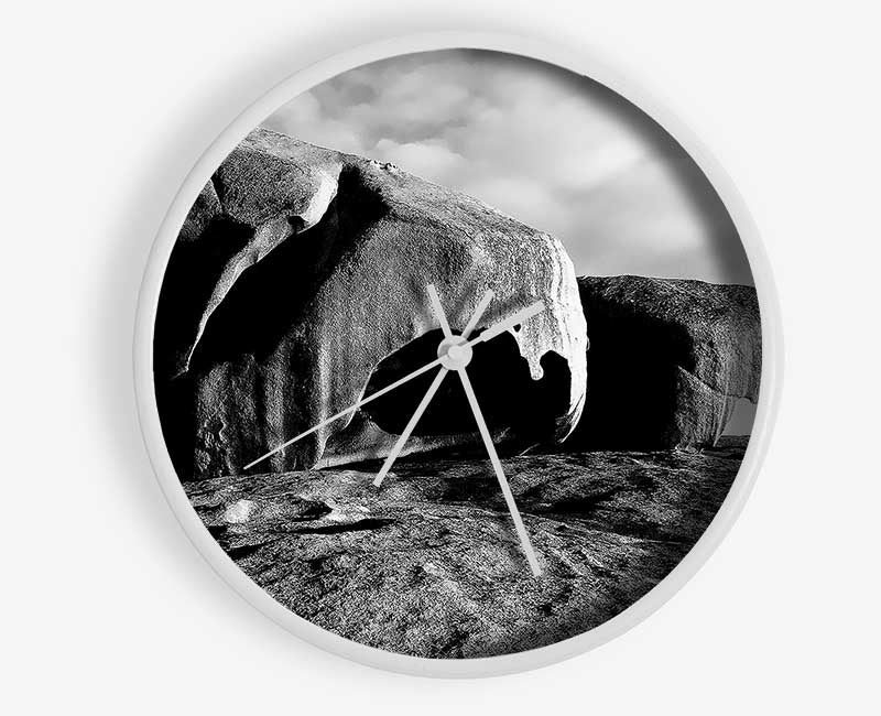 Boulders On Top Of The World B n W Clock - Wallart-Direct UK