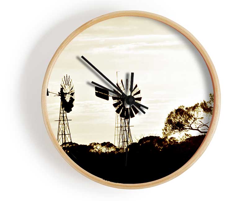 Windmills Sepia Clock - Wallart-Direct UK