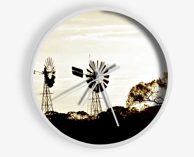 Windmills Sepia Clock - Wallart-Direct UK