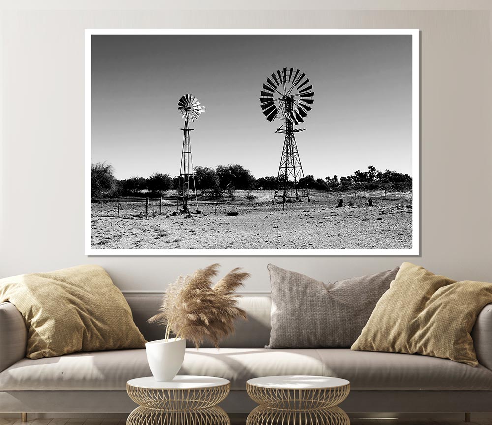 Windmills In The Desert B N W Print Poster Wall Art