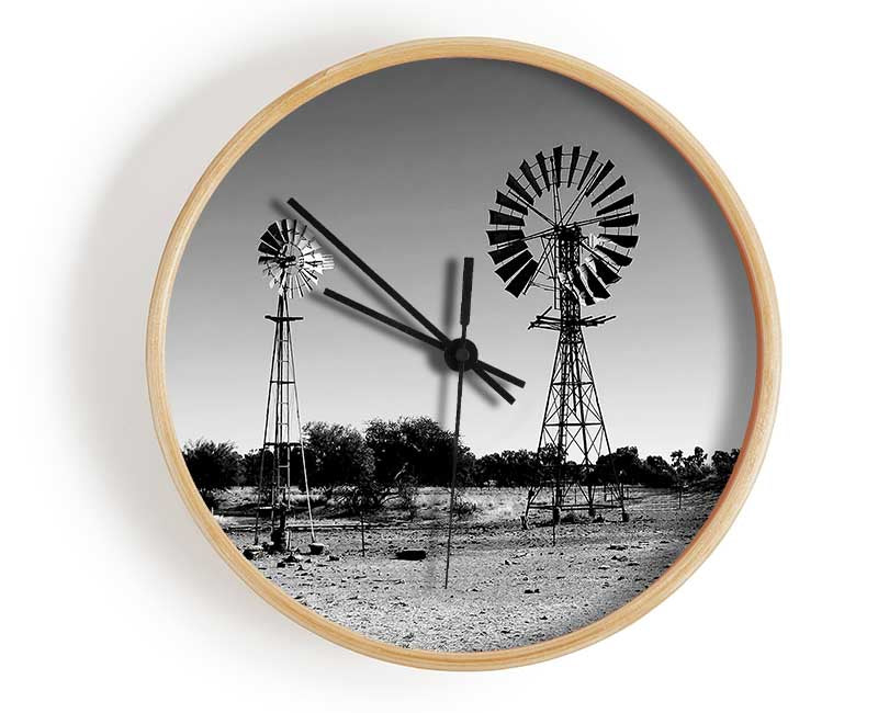 Windmills In The Desert B n W Clock - Wallart-Direct UK