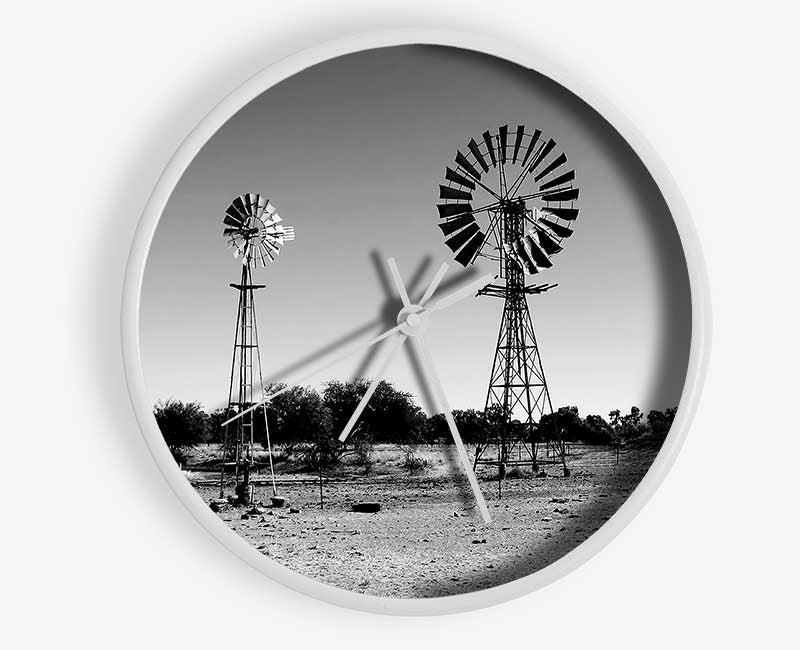 Windmills In The Desert B n W Clock - Wallart-Direct UK