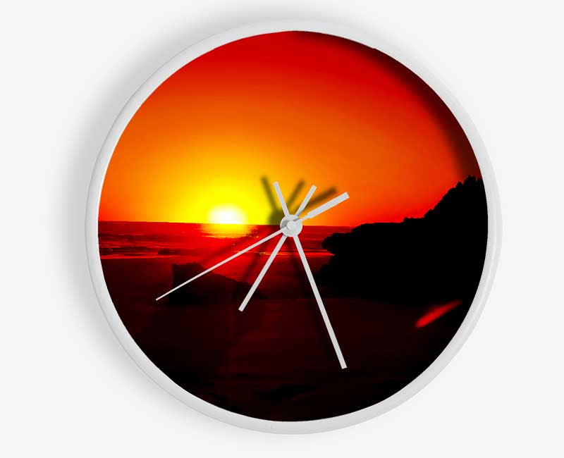 Red Rocky Ocean Sun Blaze Clock - Wallart-Direct UK