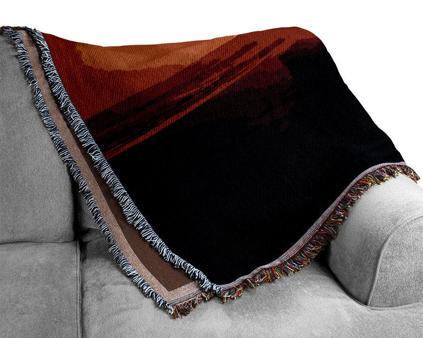 Red Rocky Ocean Sun Blaze Woven Blanket