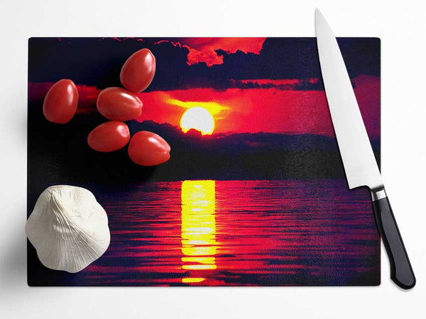 Sun Blaze Over The Red Ocean Sky Glass Chopping Board