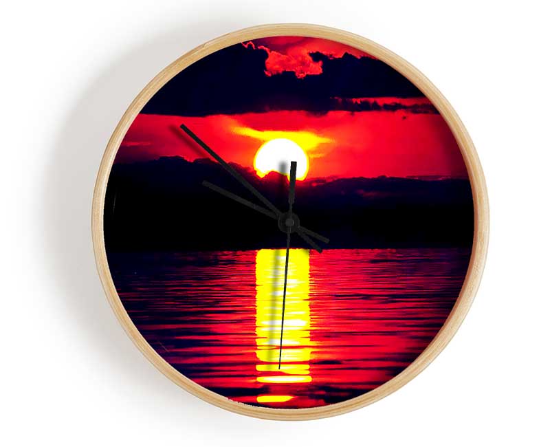 Sun Blaze Over The Red Ocean Sky Clock - Wallart-Direct UK