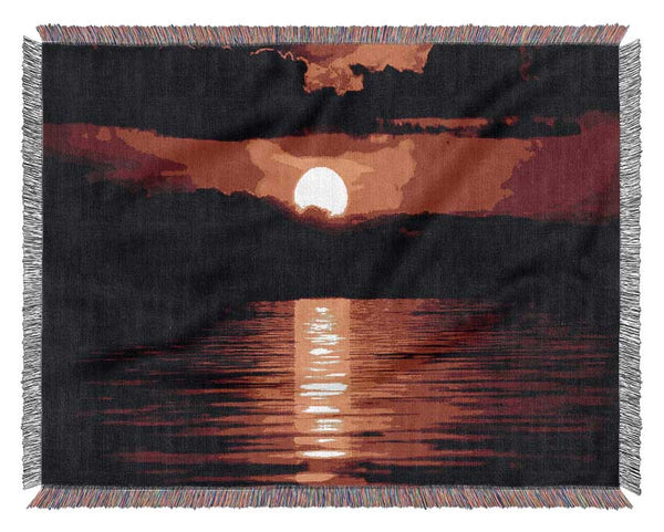 Sun Blaze Over The Red Ocean Sky Woven Blanket