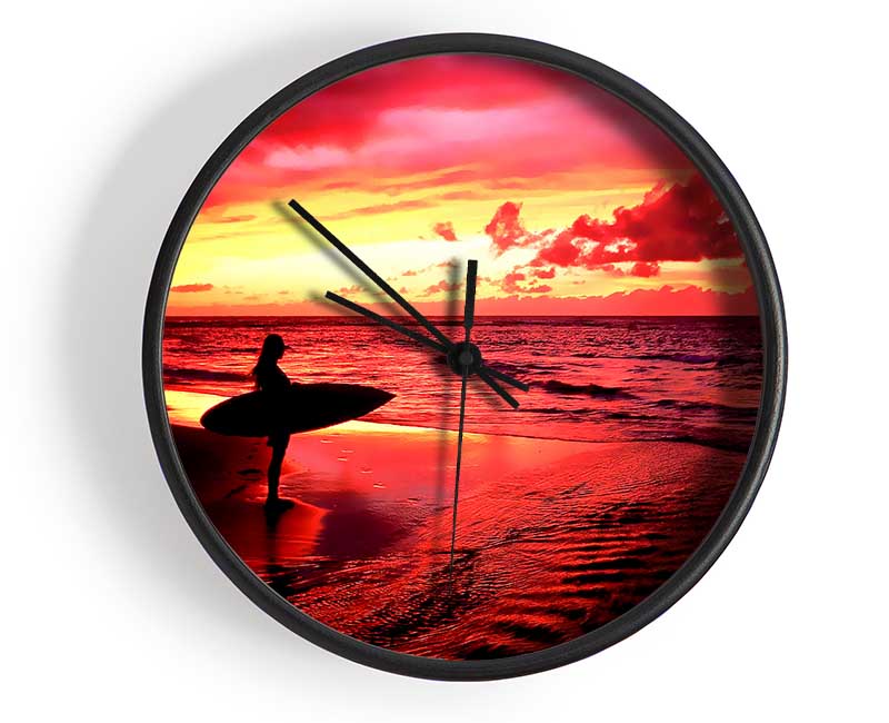 Red Surfer Girl Clock - Wallart-Direct UK