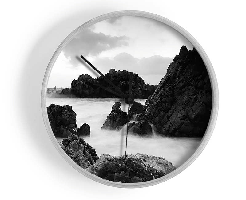 The Ocean Rocks B n W Clock - Wallart-Direct UK