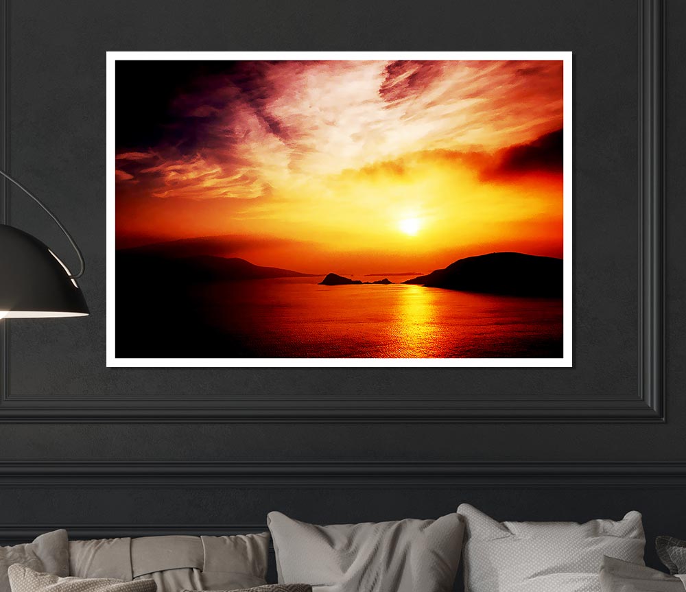 Blazing Sun Cloud Ocean Print Poster Wall Art