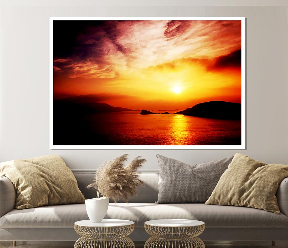 Blazing Sun Cloud Ocean Print Poster Wall Art