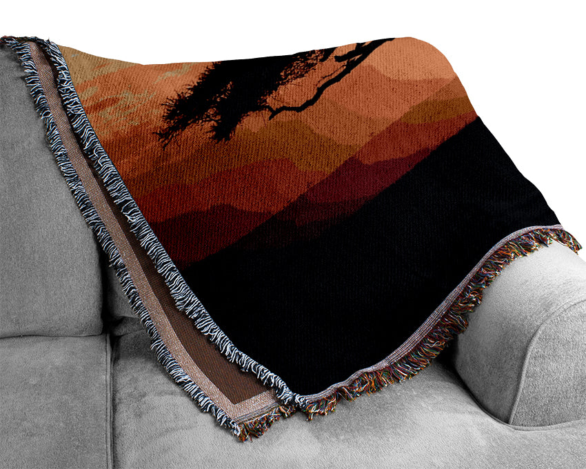 African Tree At Sunset Woven Blanket