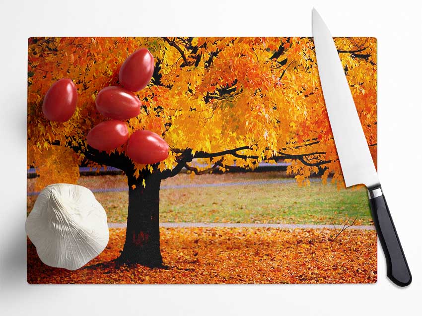 Orange Autumn Tree Glass Chopping Board