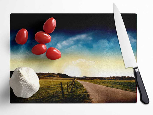 Stunning Country Road Skies Glass Chopping Board