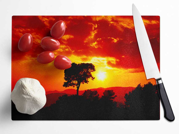 Orange Cloud Sunburst Glass Chopping Board