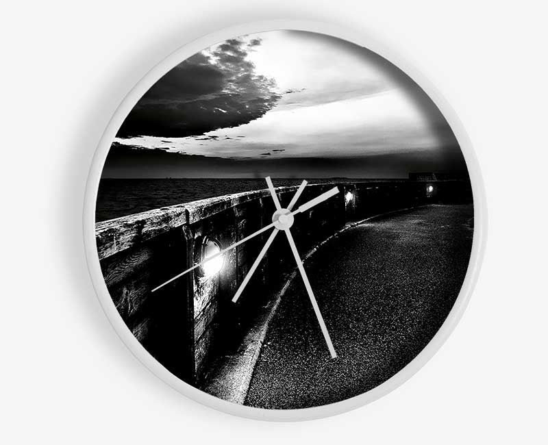 The Never Ending Pier B n W Clock - Wallart-Direct UK