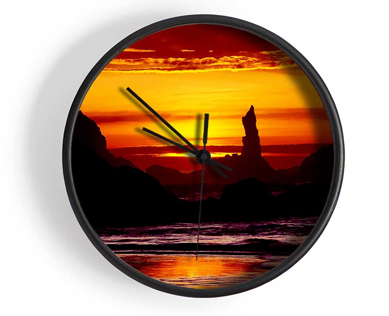 Tranquil Orange Ocean Rocks Clock - Wallart-Direct UK