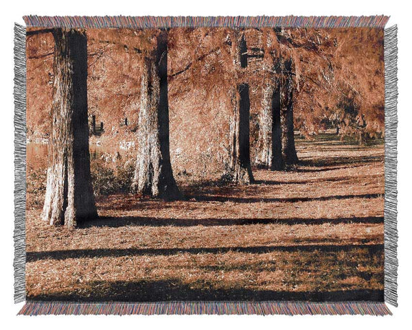 Orange Winter Woodland Walk Woven Blanket