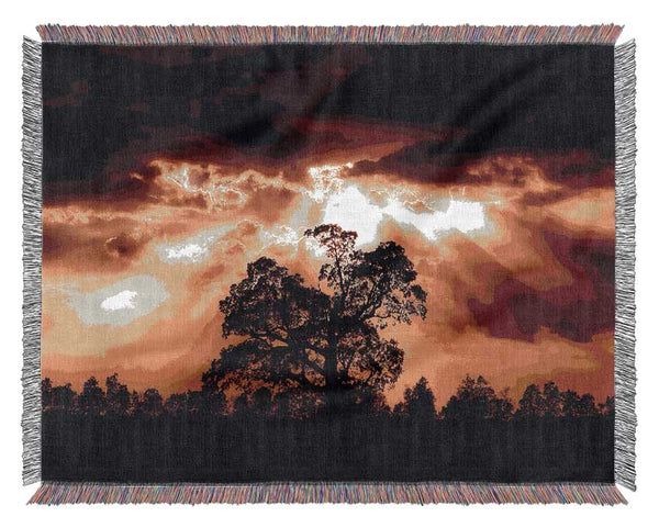 Stunning Cloud Sunrays Over The Morning Tree Woven Blanket