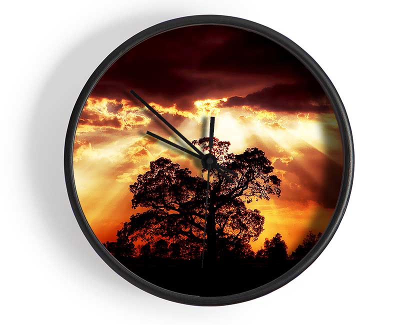 Stunning Cloud Sunrays Over The Morning Tree Clock - Wallart-Direct UK